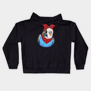 Adorable Budgie Mom with a Pop of Red Polka: A Stylish Avian Delight Kids Hoodie